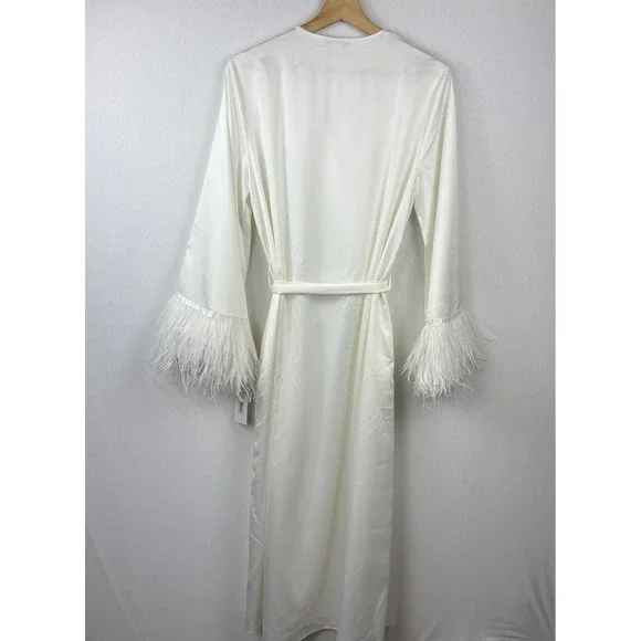 Rya Collection Robe XL NEW Cream Ostritch Feather Sleeves Glam Bridal Hooneymoon - Picture 3 of 11